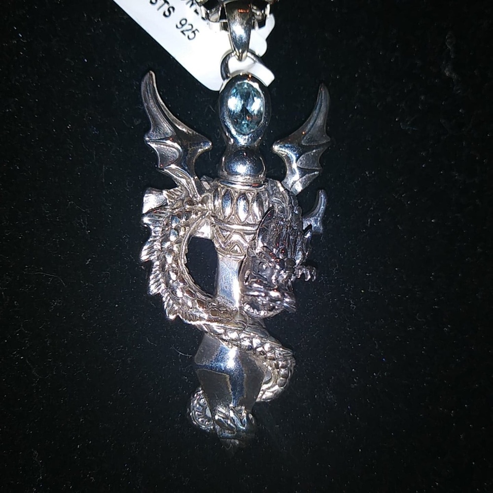 Handcrafted in Bali 925ss Dragon/Blue topaz neckla - Picture 4 of 5